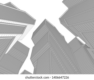 Abstract architecture building 3d vector illustration