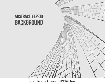 Abstract architecture building. Futuristic background. Trendy wireframe cybernetic construction.