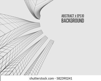 Abstract architecture building. Futuristic background. Trendy wireframe cybernetic construction.