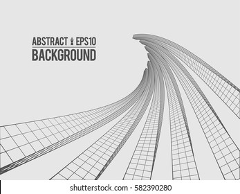 Abstract Architecture Building. Futuristic Background. Trendy Wireframe Cybernetic Construction.