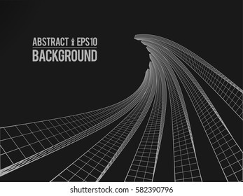 Abstract architecture building. Futuristic background. Trendy wireframe cybernetic construction.