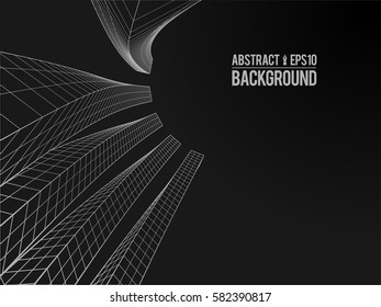 Abstract architecture building. Futuristic background. Trendy wireframe cybernetic construction.
