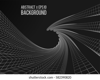 Abstract architecture building. Futuristic background. Trendy wireframe cybernetic construction.