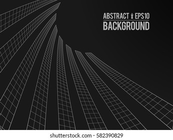 Abstract architecture building. Futuristic background. Trendy wireframe cybernetic construction.