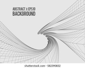 Abstract architecture building. Futuristic background. Trendy wireframe cybernetic construction.