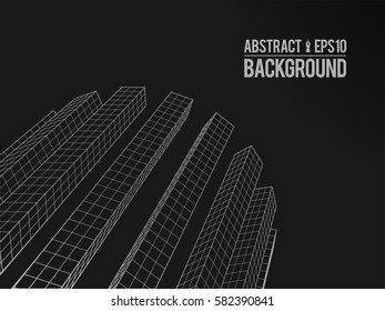 Abstract architecture building. Futuristic background. Trendy wireframe cybernetic construction.