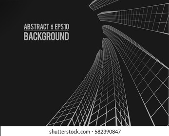 Abstract architecture building. Futuristic background. Trendy wireframe cybernetic construction.