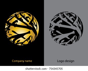 Abstract architecture, Building, lotus, designed using wicker gold and black line,logo, symbol, icon, graphic, vector.
