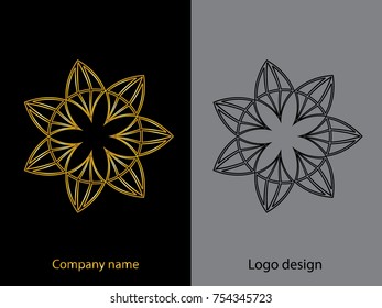 Abstract architecture, Building, lotus, designed using wicker gold and black line,logo, symbol, icon, graphic, vector.

