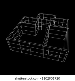 Abstract architecture building. Plan of modern house. Wireframe low poly mesh construction.