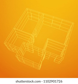Abstract architecture building. Plan of modern house. Wireframe low poly mesh construction.