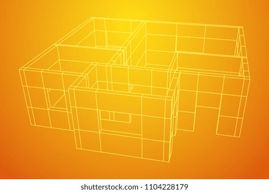 Abstract architecture building. Plan of modern house. Wireframe low poly mesh construction.