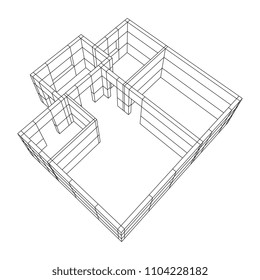 Abstract architecture building. Plan of modern house. Wireframe low poly mesh construction.
