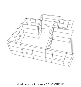 Abstract architecture building. Plan of modern house. Wireframe low poly mesh construction.