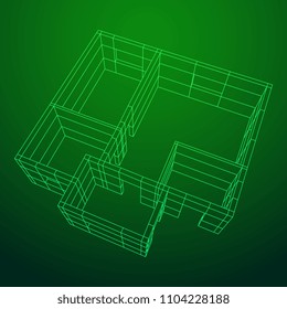 Abstract architecture building. Plan of modern house. Wireframe low poly mesh construction.