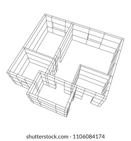 Abstract architecture building. Plan of modern house. Wireframe low poly mesh construction.
