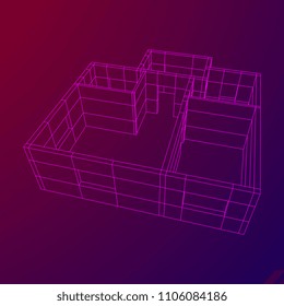 Abstract architecture building. Plan of modern house. Wireframe low poly mesh construction.
