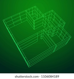 Abstract architecture building. Plan of modern house. Wireframe low poly mesh construction.