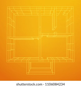 Abstract architecture building. Plan of modern house. Wireframe low poly mesh construction.