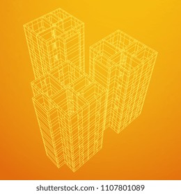 Abstract architecture building. Plan of modern house. Wireframe low poly mesh construction.