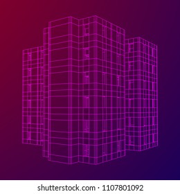 Abstract architecture building. Plan of modern house. Wireframe low poly mesh construction.