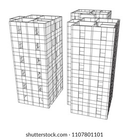 Abstract architecture building. Plan of modern house. Wireframe low poly mesh construction.