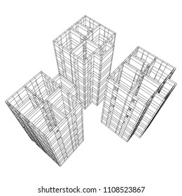 Abstract architecture building. Plan of modern house. Wireframe mesh construction.
