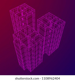 Abstract architecture building. Plan of modern house. Wireframe low poly mesh construction.