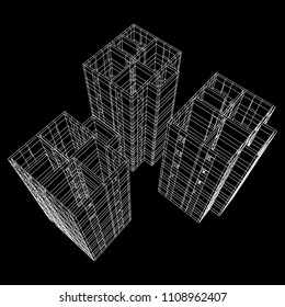 Abstract architecture building. Plan of modern house. Wireframe low poly mesh construction.