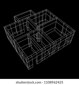 Abstract architecture building. Plan of modern house. Wireframe low poly mesh construction.