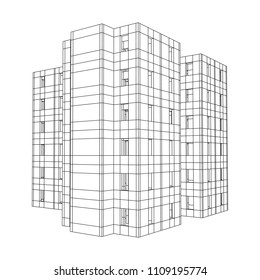 Abstract architecture building. Plan of modern house. Wireframe low poly mesh construction.