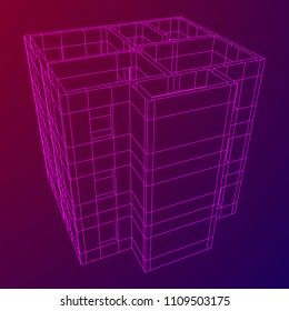 Abstract architecture building. Plan of modern house. Wireframe low poly mesh construction.