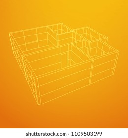 Abstract architecture building. Plan of modern house. Wireframe low poly mesh construction.