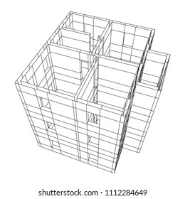 Abstract architecture building. Plan of modern house. Wireframe low poly mesh construction.