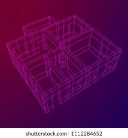 Abstract architecture building. Plan of modern house. Wireframe low poly mesh construction.