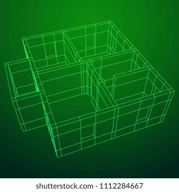Abstract architecture building. Plan of modern house. Wireframe low poly mesh construction.