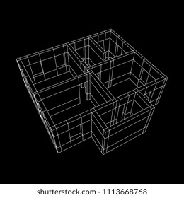 Abstract architecture building. Plan of modern house. Wireframe low poly mesh construction.