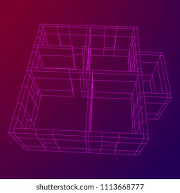 Abstract architecture building. Plan of modern house. Wireframe low poly mesh construction.