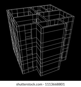 Abstract architecture building. Plan of modern house. Wireframe low poly mesh construction.