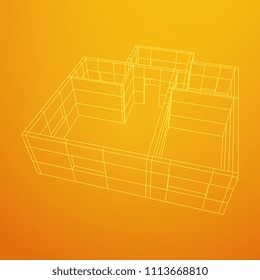 Abstract architecture building. Plan of modern house. Wireframe low poly mesh construction.