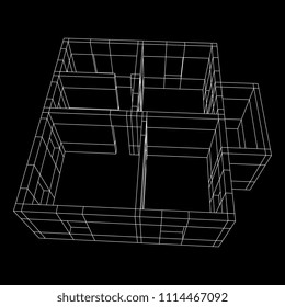 Abstract architecture building. Plan of modern house. Wireframe low poly mesh construction.