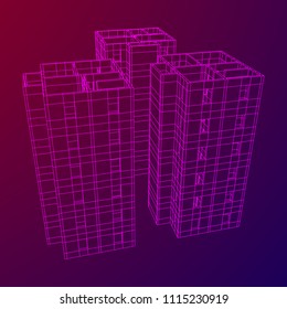 Abstract architecture building. Plan of modern house. Wireframe low poly mesh construction.