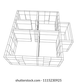 Abstract architecture building. Plan of modern house. Wireframe low poly mesh construction.