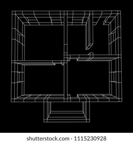 Abstract architecture building. Plan of modern house. Wireframe low poly mesh construction.