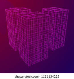Abstract architecture building. Plan of modern house. Wireframe low poly mesh construction.