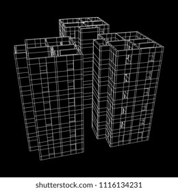 Abstract architecture building. Plan of modern house. Wireframe low poly mesh construction.