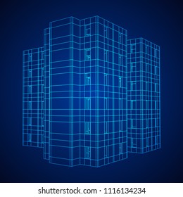 Abstract architecture building. Plan of modern house. Wireframe low poly mesh construction.