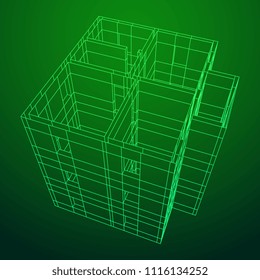 Abstract architecture building. Plan of modern house. Wireframe low poly mesh construction.