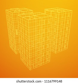 Abstract architecture building. Plan of modern house. Wireframe low poly mesh construction.