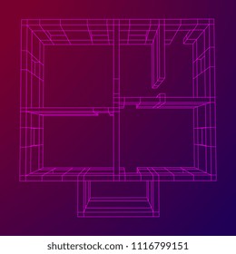 Abstract architecture building. Plan of modern house. Wireframe low poly mesh construction.